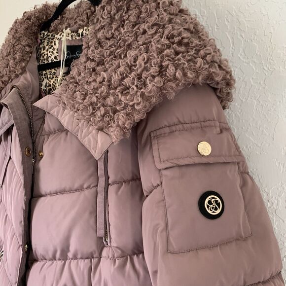 Jessica Simpson Puffer Coat Women L Purple Oversized Hood Full Zip Winter Warm - Picture 5 of 14